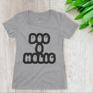 NEW Womens Black Pink Gray White Dogoholic Funny T Shirt Graphic Dog Gift Soft